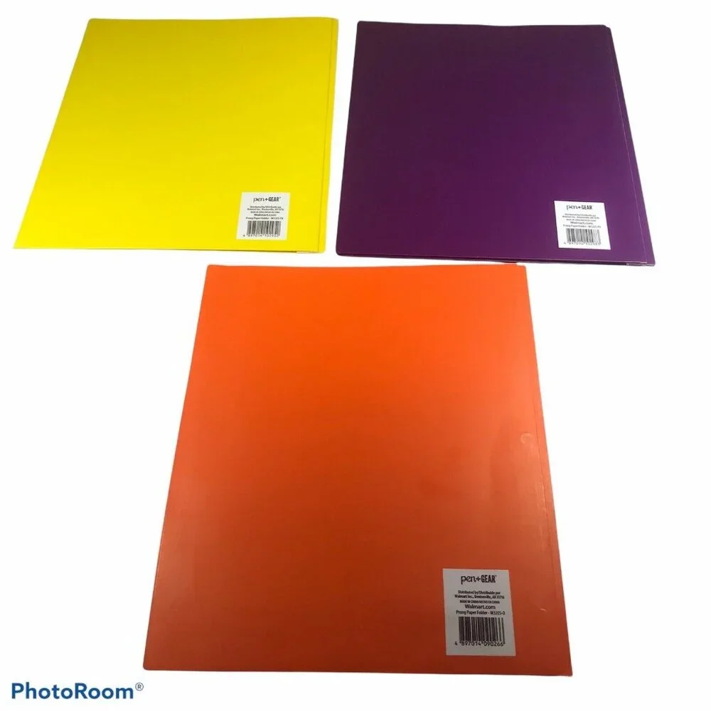 Lot Of 3 Pen And Gear Paper Stock 2 Pocket Folders 1 Purple 1 Yellow 1 Orange